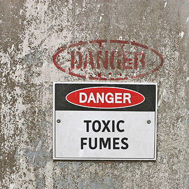 Area with toxic fumes labelled danger